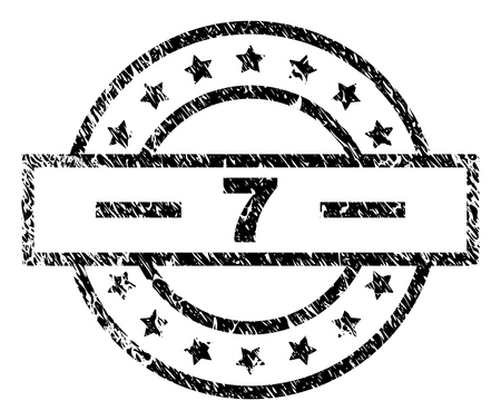 7 stamp seal watermark with distress style. Designed with rectangle, circles and stars. Black vector rubber print of 7 label with dirty texture.のイラスト素材