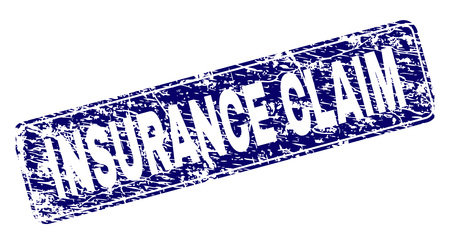 INSURANCE CLAIM stamp seal print with grunge style. Seal shape is a rounded rectangle with frame. Blue vector rubber print of INSURANCE CLAIM caption with dust style.のイラスト素材