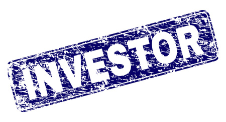 INVESTOR stamp seal print with distress texture. Seal shape is a rounded rectangle with frame. Blue vector rubber print of INVESTOR label with grunge texture.のイラスト素材