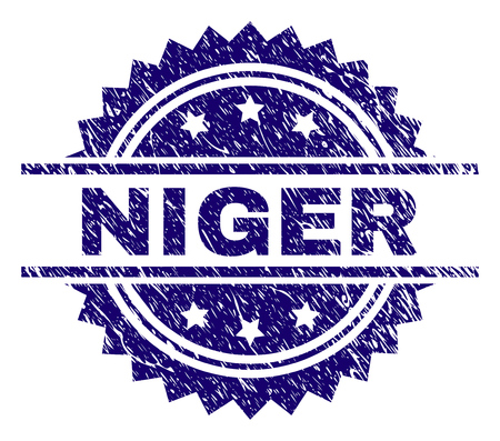 NIGER stamp seal watermark with distress style. Blue vector rubber print of NIGER title with retro texture.のイラスト素材