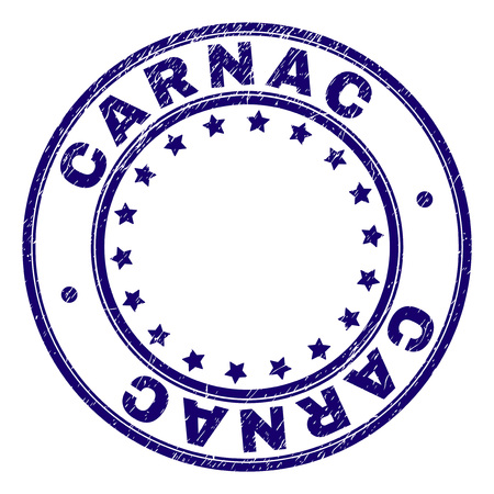 CARNAC stamp seal imprint with grunge texture. Designed with circles and stars. Blue vector rubber print of CARNAC title with grunge texture.のイラスト素材