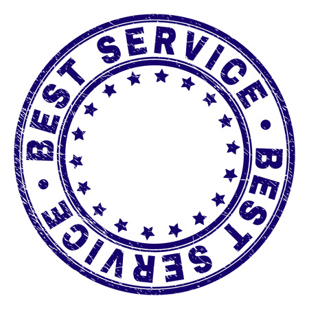 BEST SERVICE stamp seal watermark with grunge texture. Designed with round shapes and stars. Blue vector rubber print of BEST SERVICE title with dirty texture.のイラスト素材