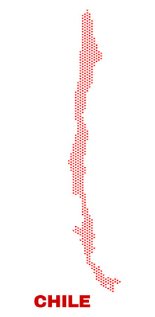 Mosaic Chile map of valentine hearts in red color isolated on a white background. Regular red heart pattern in shape of Chile map. Abstract design for Valentine illustrations.のイラスト素材