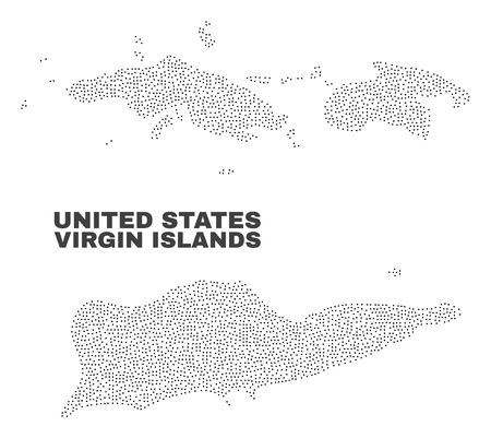 American Virgin Islands map designed with tiny points. Vector abstraction in black color is isolated on a white background. Scattered tiny dots are organized into American Virgin Islands map.のイラスト素材