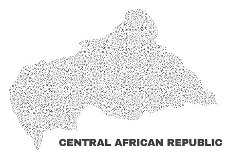 Central African Republic map designed with tiny dots. Vector abstraction in black color is isolated on a white background. Scattered tiny dots are organized into Central African Republic map.のイラスト素材