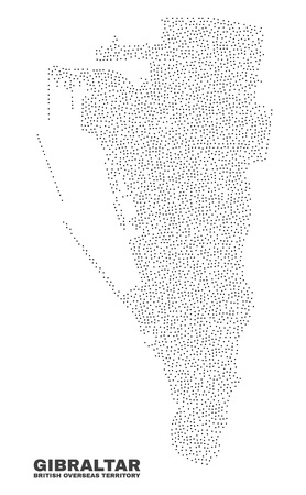 Gibraltar map designed with tiny points. Vector abstraction in black color is isolated on a white background. Random tiny dots are organized into Gibraltar map.のイラスト素材