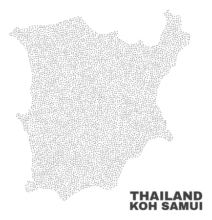 Koh Samui map designed with small points. Vector abstraction in black color is isolated on a white background. Scattered small items are organized into Koh Samui map.のイラスト素材