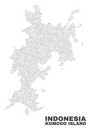 Komodo Island map designed with little dots. Vector abstraction in black color is isolated on a white background. Random little dots are organized into Komodo Island map.のイラスト素材