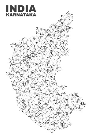 Karnataka State map designed with small dots. Vector abstraction in black color is isolated on a white background. Random small dots are organized into Karnataka State map.のイラスト素材