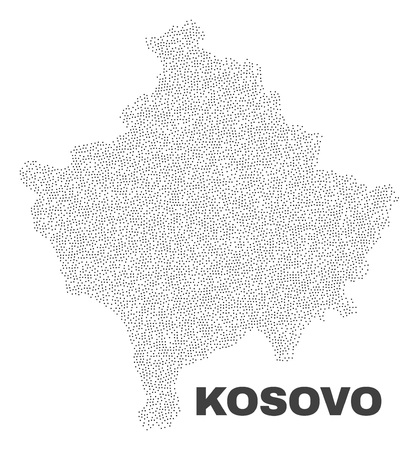 Kosovo map designed with little dots. Vector abstraction in black color is isolated on a white background. Random little points are organized into Kosovo map.のイラスト素材