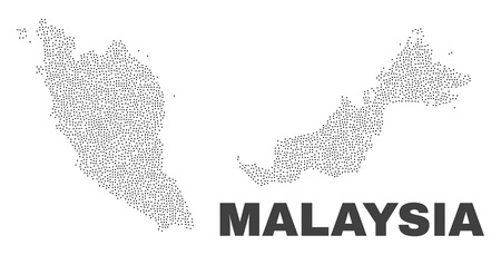 Malaysia map designed with small dots. Vector abstraction in black color is isolated on a white background. Scattered small dots are organized into Malaysia map.のイラスト素材