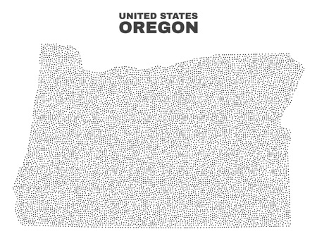 Oregon State map designed with small points. Vector abstraction in black color is isolated on a white background. Random small points are organized into Oregon State map.のイラスト素材