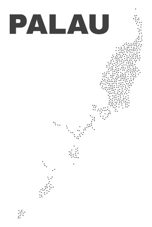 Palau map designed with small dots. Vector abstraction in black color is isolated on a white background. Random small items are organized into Palau map. Dotted abstract design for patriotic purposes.のイラスト素材