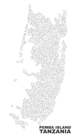 Pemba island map designed with little points. Vector abstraction in black color is isolated on a white background. Scattered little dots are organized into Pemba island map.のイラスト素材
