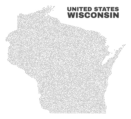 Wisconsin State map designed with small dots. Vector abstraction in black color is isolated on a white background. Random small dots are organized into Wisconsin State map.のイラスト素材
