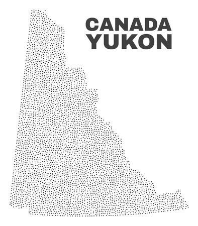 Yukon Province map designed with little points. Vector abstraction in black color is isolated on a white background. Random little items are organized into Yukon Province map.のイラスト素材