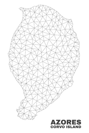 Abstract Corvo Island map isolated on a white background. Triangular mesh model in black color of Corvo Island map. Polygonal geographic scheme designed for political illustrations.のイラスト素材