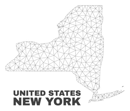 Abstract New York State map isolated on a white background. Triangular mesh model in black color of New York State map. Polygonal geographic scheme designed for political illustrations.のイラスト素材