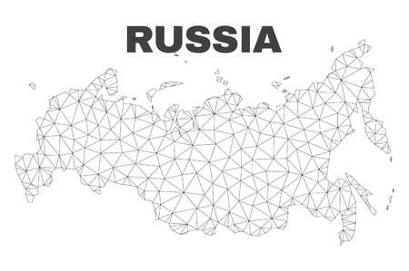Abstract Russia map isolated on a white background. Triangular mesh model in black color of Russia map. Polygonal geographic scheme designed for political illustrations.のイラスト素材