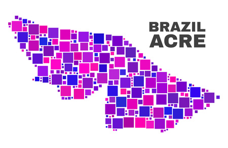 Mosaic Acre State map isolated on a white background. Vector geographic abstraction in pink and violet colors. Mosaic of Acre State map combined of scattered square elements.のイラスト素材