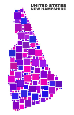 Mosaic New Hampshire State map isolated on a white background. Vector geographic abstraction in pink and violet colors. Mosaic of New Hampshire State map combined of random small squares.のイラスト素材