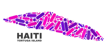 Mosaic Tortuga Island of Haiti map isolated on a white background. Vector geographic abstraction in pink and violet colors.のイラスト素材