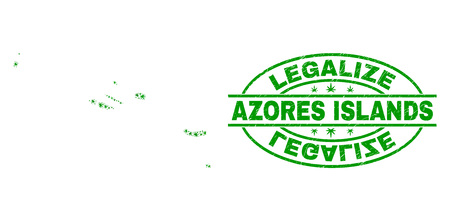 Vector cannabis Azores Islands map mosaic and grunge textured Legalize stamp seal. Concept with green weed leaves. Concept for cannabis legalize campaign.のイラスト素材