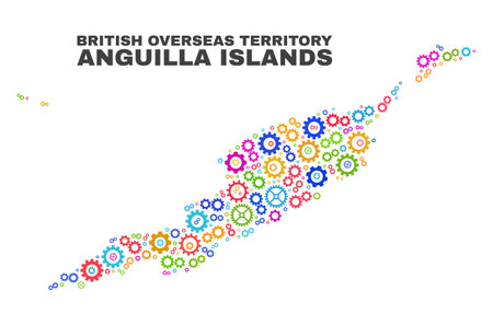 Mosaic technical Anguilla Islands map isolated on a white background. Vector geographic abstraction in different colors.のイラスト素材