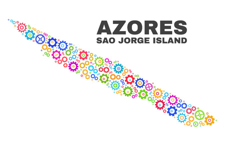 Mosaic technical Sao Jorge Island map isolated on a white background. Vector geographic abstraction in different colors.のイラスト素材