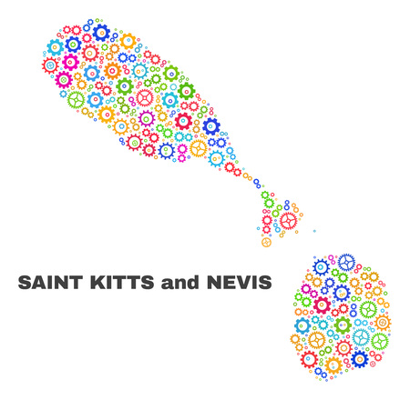 Mosaic technical Saint Kitts and Nevis map isolated on a white background. Vector geographic abstraction in different colors.のイラスト素材