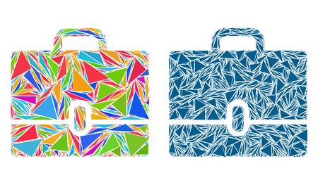 Triangle collage Case icons designed from triangle items in variable sizes, positions and proportions. Vector triangles are composed into abstract collage case icons, in classic and bright colors.のイラスト素材