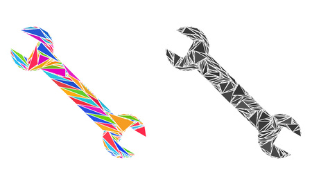 Triangle collage Wrench icons organized from triangle items in different sizes, positions and proportions. Vector triangular polygons are combined into abstract collage wrench icons,のイラスト素材