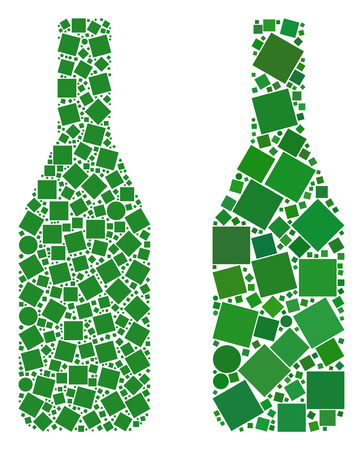 Mosaic Wine bottle icons united from circle and square elements in various sizes, positions and proportions. Vector circle and square spots are grouped into abstract mosaic wine bottle icons.のイラスト素材