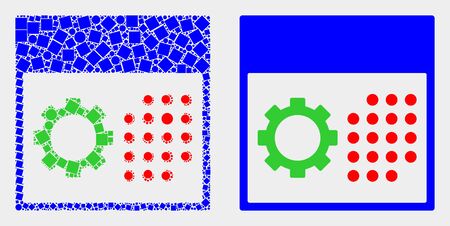 Dot and flat calendar settings icons. Vector mosaic of calendar settings organized of randomized small rectangles and round dots.のイラスト素材