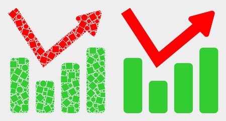 Dot and flat graph chart icons. Vector mosaic of graph chart formed of irregular square elements and spheric dots.のイラスト素材