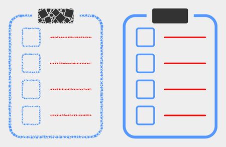 Pixel and flat list items pad icons. Vector mosaic of list items pad designed of irregular small squares and spheric dots.のイラスト素材