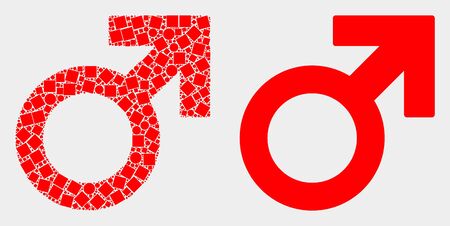 Dot and flat male symbol icons. Vector mosaic of male symbol designed of random dots and round pixels.のイラスト素材