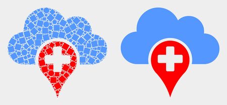 Pixel and flat medical cloud icons. Vector mosaic of medical cloud composed of scattered dots and spheric dots.のイラスト素材