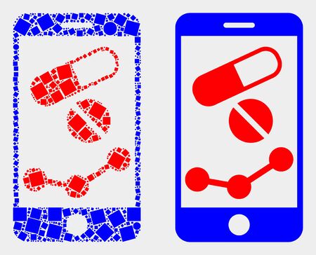 Dotted and flat mobile pharmacy chart icons. Vector mosaic of mobile pharmacy chart designed of random square dots and circle dots.のイラスト素材