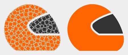 Dot and flat motorcycle helmet icons. Vector mosaic of motorcycle helmet constructed of randomized square dots and circle dots.のイラスト素材
