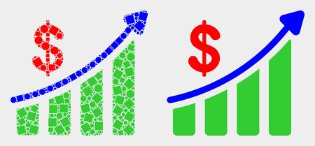 Dot and flat success financial chart icons. Vector mosaic of success financial chart designed of irregular square dots and circle dots.のイラスト素材