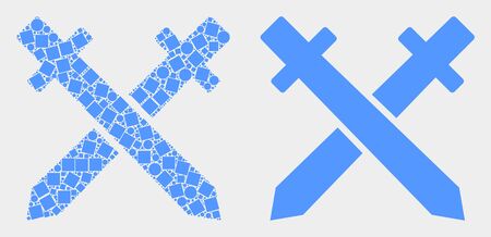 Dot and flat swords icons. Vector mosaic of swords designed of irregular small rectangles and circle points.のイラスト素材