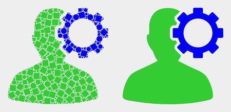 Dot and flat user options gear icons. Vector mosaic of user options gear constructed of random dots and round dots.のイラスト素材