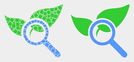 Pixel and flat search flora plant icons. Vector mosaic of search flora plant constructed of random small squares and spheric dots.のイラスト素材