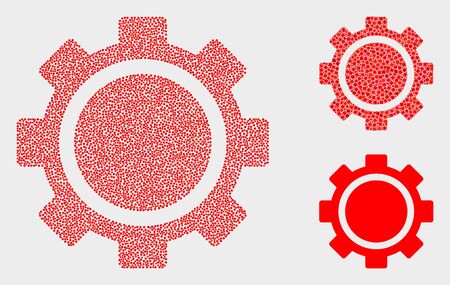 Pixel and mosaic gear icons. Vector icon of gear created of irregular round elements. Other pictogram is formed from rectangle elements.のイラスト素材