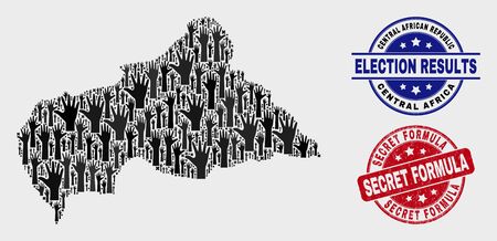 Ballot Central African Republic map and seal stamps. Red round Secret Formula grunge seal. Black Central African Republic map mosaic of raised electoral arms. Vector composition for ballot results,のイラスト素材