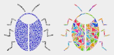 Bug mosaic icon of triangle elements which have variable sizes and shapes and colors. Geometric abstract vector illustration of bug.のイラスト素材