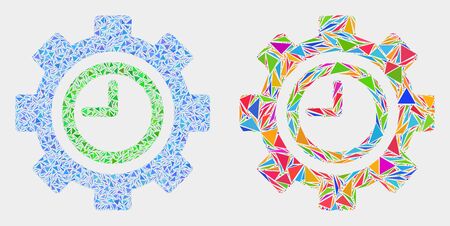 Clock settings gear collage icon of triangle elements which have different sizes and shapes and colors. Geometric abstract vector illustration of clock settings gear.のイラスト素材