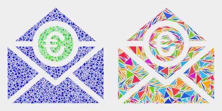 Euro mail collage icon of triangle items which have different sizes and shapes and colors. Geometric abstract vector illustration of euro mail.のイラスト素材