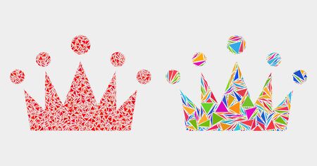Crown mosaic icon of triangle elements which have variable sizes and shapes and colors. Geometric abstract vector illustration of crown.のイラスト素材